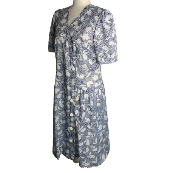 Vintage 80s D'Allairds Button Front Dress 10 Floral Short Sleeve Wrap Midi - Picture 3 of 6